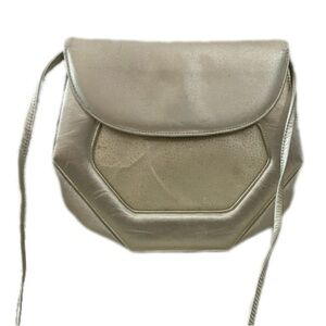 Stuart Whitman Vintage Clutch/Shoulder Bag  Cream Leather & Gold Sparkle